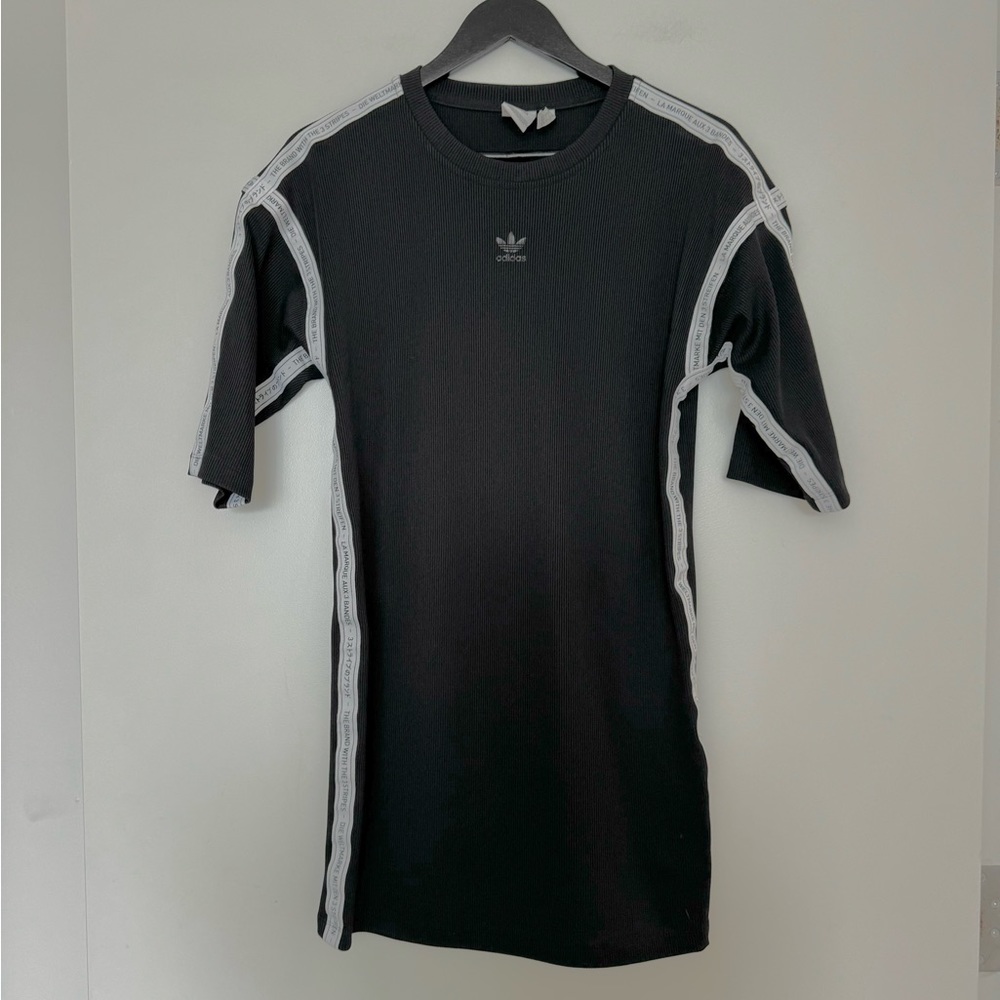 Adidas Originals 3 Stripes Logo Sidetape Ruched Shirt Dress